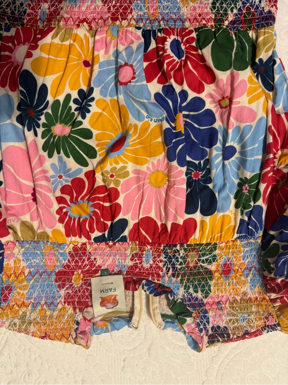 FARM Rio Multicolor Floral Smocked Mini Dress - Pink, Blue, Yellow, Red - Picture 3 of 4